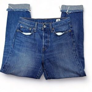 Levi's Blue Denim Midrise Jeans Wedgie Fit White Oak Cone Frayed Women Sz 27